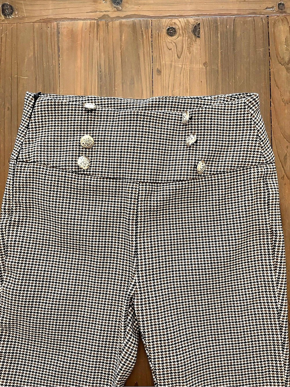 Unbranded Plaid High Rise Skinny Dress Pants Gold Button Accents Size L - Picture 7 of 10